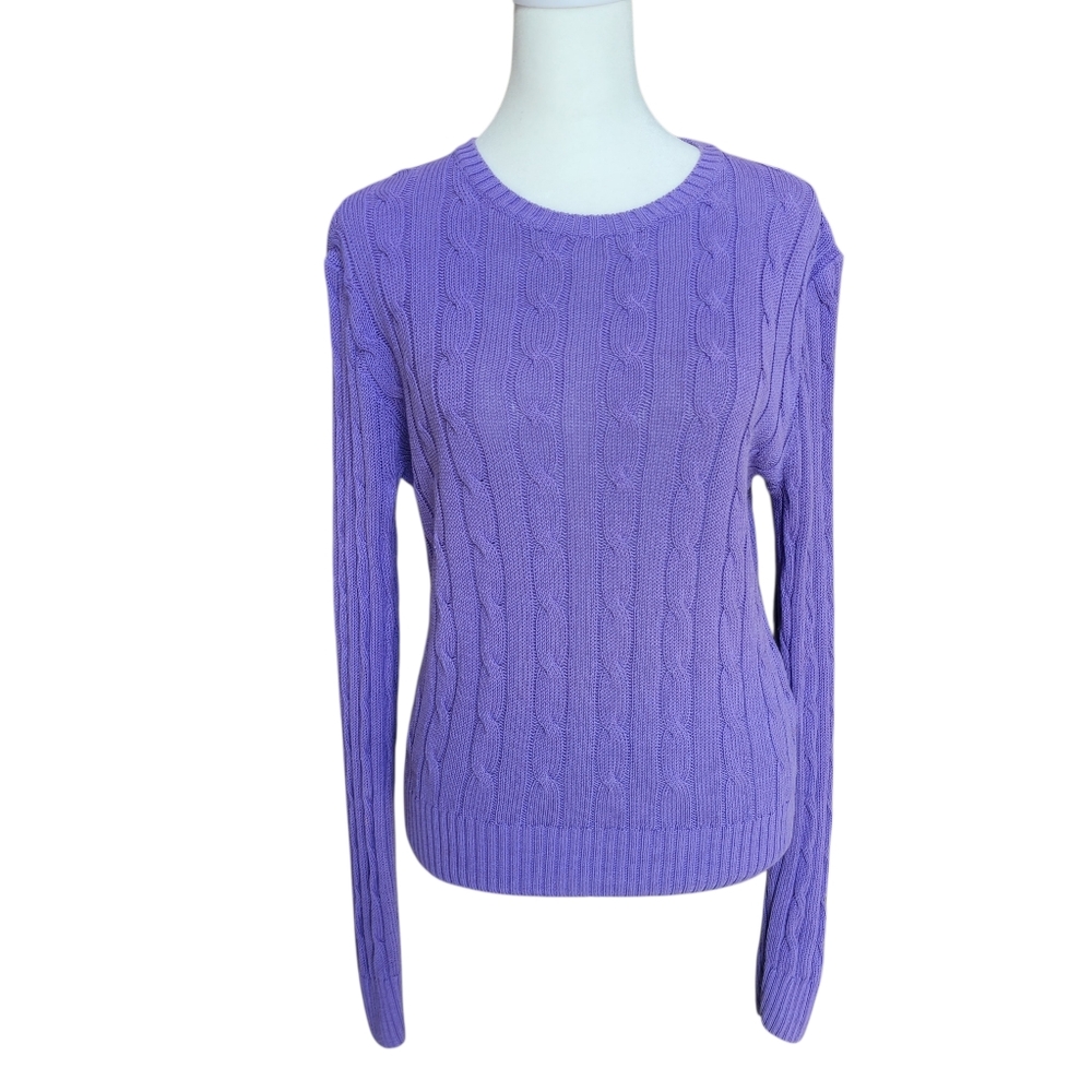 Polo Ralph Lauren Lavender Cable Knit Crewneck Women's Sweater Size L - Picture 2 of 10
